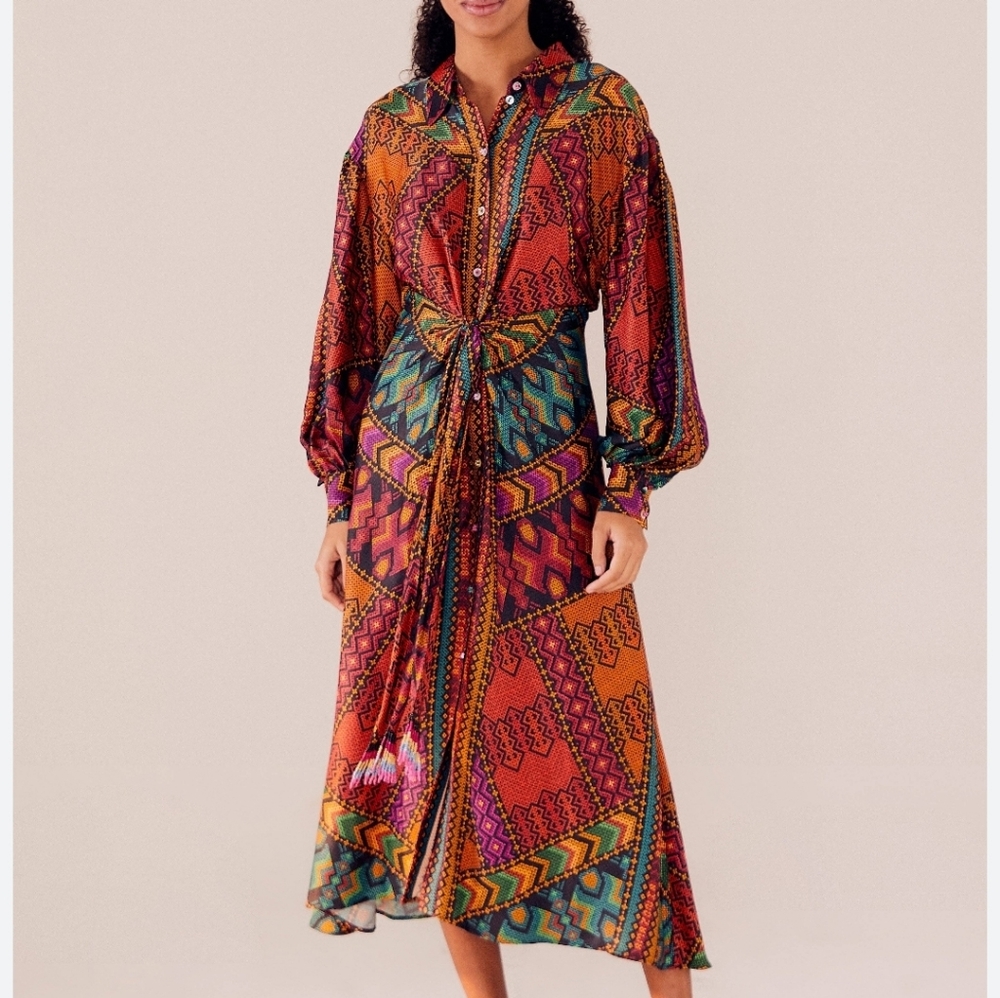 NWT FARM RIO | $285 Yawanawa Stripes Midi Dress